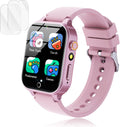 Reloj de juegos para niños Luyiilo con 26 juegos de rompecabezas, pantalla táctil, cámara HD, despertador, juguetes para niños de 4 a 12 años. Regalo de cumpleaños para niños y niñas (rosa). 