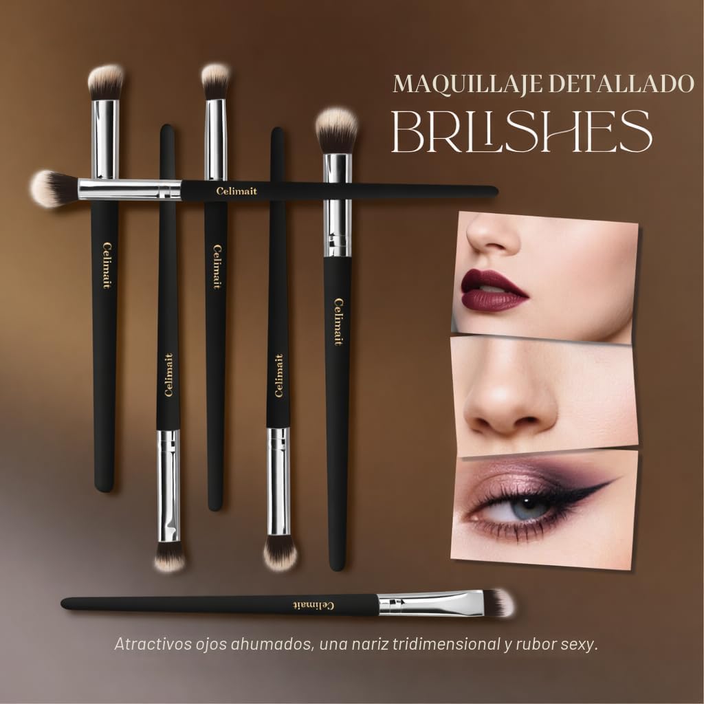 Juego de brochas de maquillaje con estuche de viaje, cerdas sintéticas suaves, kit de brochas de maquillaje para base de polvo, rubor, corrector de sombra de ojos, pinceles para ojos