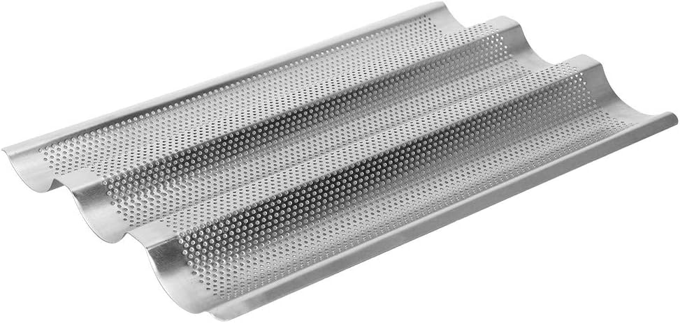 TOPINCN 430 Bandeja para hornear pan francés de acero inoxidable con ondas, herramienta para hornear pan, 3 unidades, color plateado 