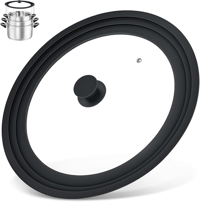 13-14-15 Pulgadas Tapa Universal para Ollas, Sartenes y Cacerolas Extra Grandes, Tapa de Ollas de Vidrio Templado con Borde de Silicona Resistente al Calor, Tapas de Utensilios de Cocina