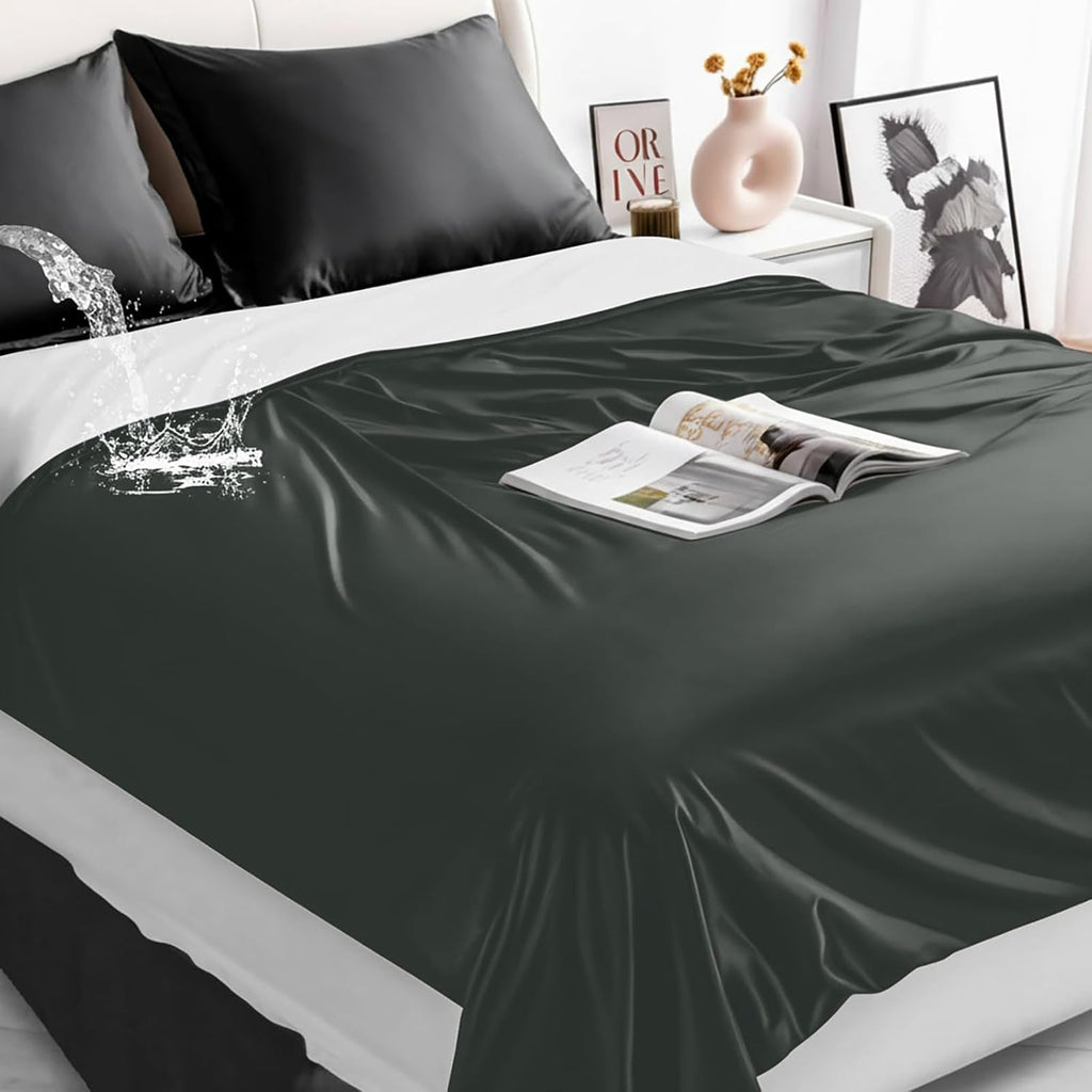 NOTA solo una pieza Manta impermeable ligera Tisancy tamaño Queen, 198 x 208 cm, fina, para cama de verano, con capa de TPU, lavable, resistente a las manchas, para cama, sofá y mascotas, color negro.