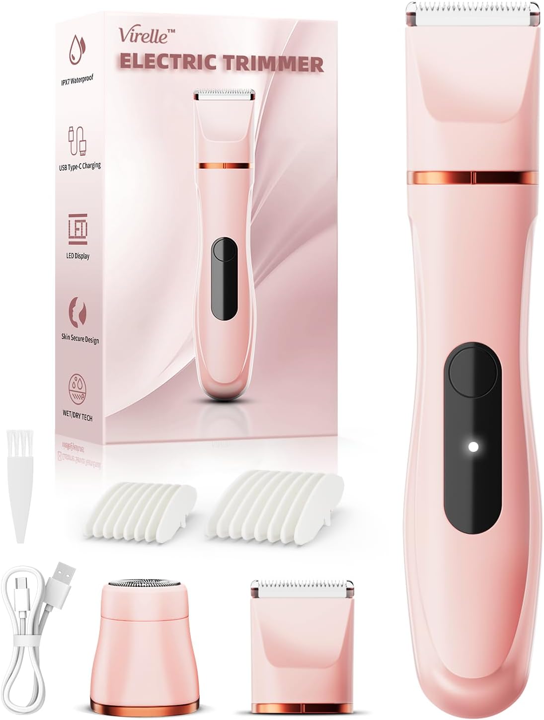 Depiladora y Recortadora de Bikini para Mujer – Afeitadora Eléctrica Indólora Impermeable, Cuchilla Cerámica, Carga Tipo C