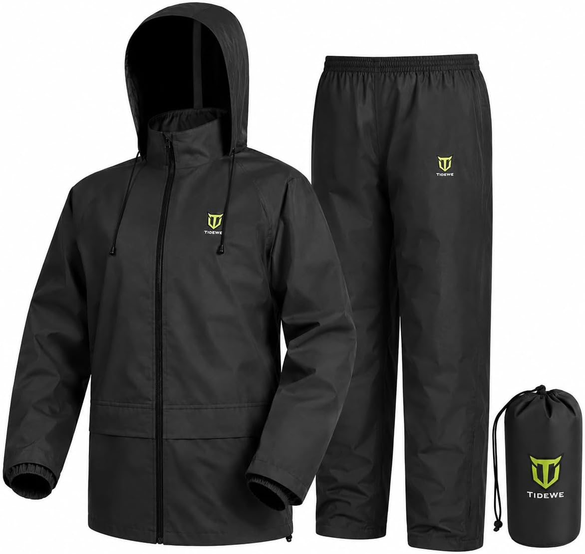 Traje de lluvia TIDEWE, impermeable, transpirable y ligero (negro, talla XL)