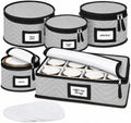 Cajas de almacenamiento de porcelana, juego de 5 piezas, ideales para guardar vajilla, vasos, platos, tazas y platillos. Organizador de platos resistente de microfibra acolchada con separadores para almacenamiento estacional. Capacidad para 12 piezas