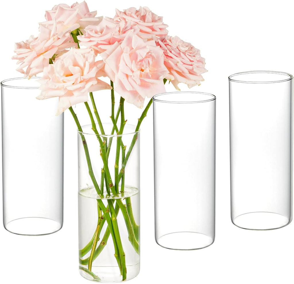 4 jarrones cilíndricos de vidrio para centros de mesa, jarrones de vidrio de 8 pulgadas de alto para flores, portavelas de huracán, jarrón flotante para centro de mesa, cenas formales, decoración del hogar