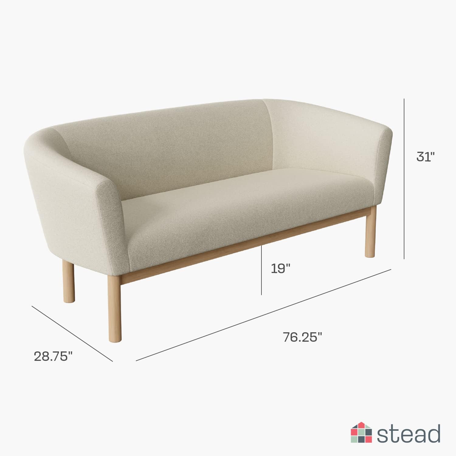 Sofá Mid-Century con Respaldo Curvo – 76.25” – Decoración de Lujo y Confort para Oficinas, Salas y Dormitorios – Patas de Madera Maciza y Cojines de Tela Transpirable