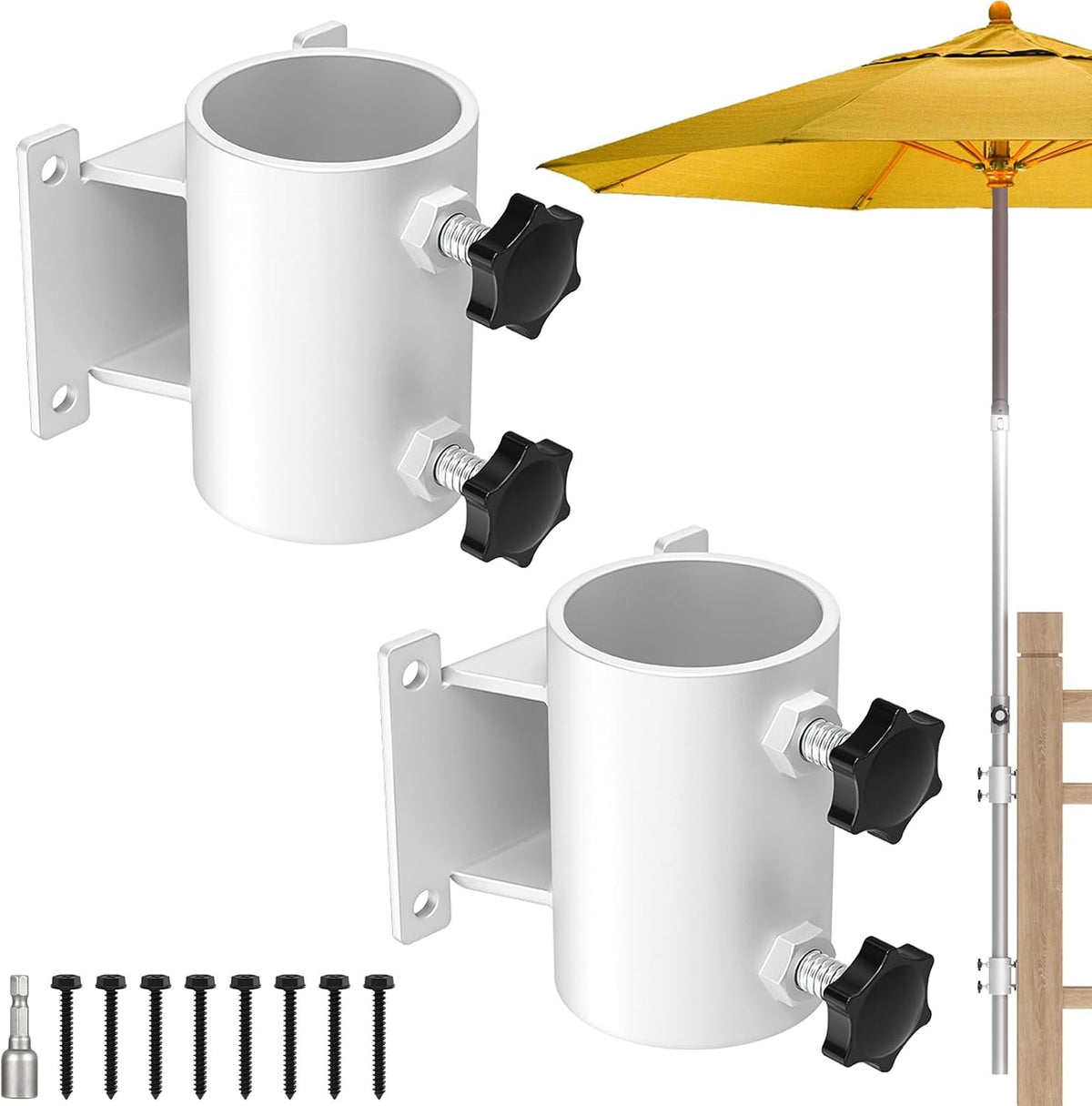 Fixirons Soporte de Sombrilla para Baranda de Deck, Acero Inoxidable, Abrazadera de Uso Rudo para Exteriores, Blanco, 2 Piezas
