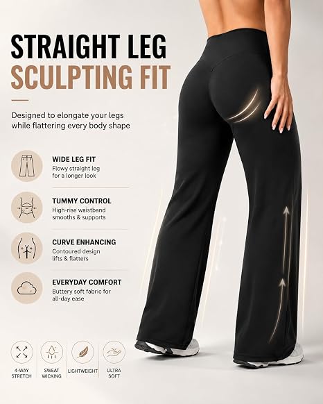 pantalones de pierna ancha, cintura alta, elásticos, cómodos, sin costuras frontales, pantalones deportivos de yoga y entrenamiento