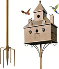 INCOMPLETO-Casita para pájaros de metal con poste, casita para pájaros tipo castillo de 7 habitaciones para jardín exterior.