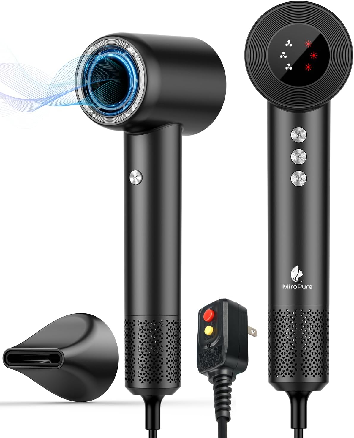 Secadora de Cabello MiroPure 1500W – Motor Brushless 110,000 RPM, Iones Negativos y Boquilla Magnética