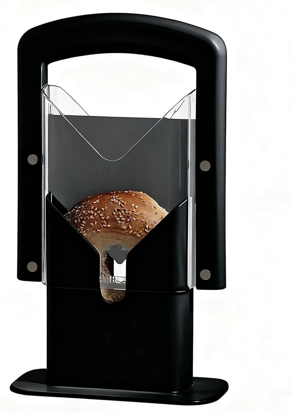 Cortador de bagels, perfecto para bagels, guillotina universal, cortador de bagels de acero inoxidable, herramienta de cocina, agarre seguro, protector de seguridad (negro)