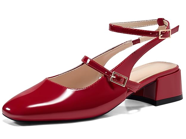 Zapatos de vestir para mujer estilo Mary Jane de Coutgo, con tacón bajo grueso, punta cuadrada cerrada y correa al tobillo.