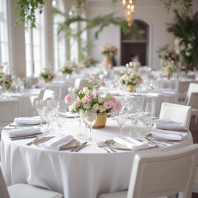 Sancua Mantel Redondo Blanco x8 | Tela Poliéster 305 cm | Bodas, Fiestas y Banquetes | Mesas 122–244 cm
