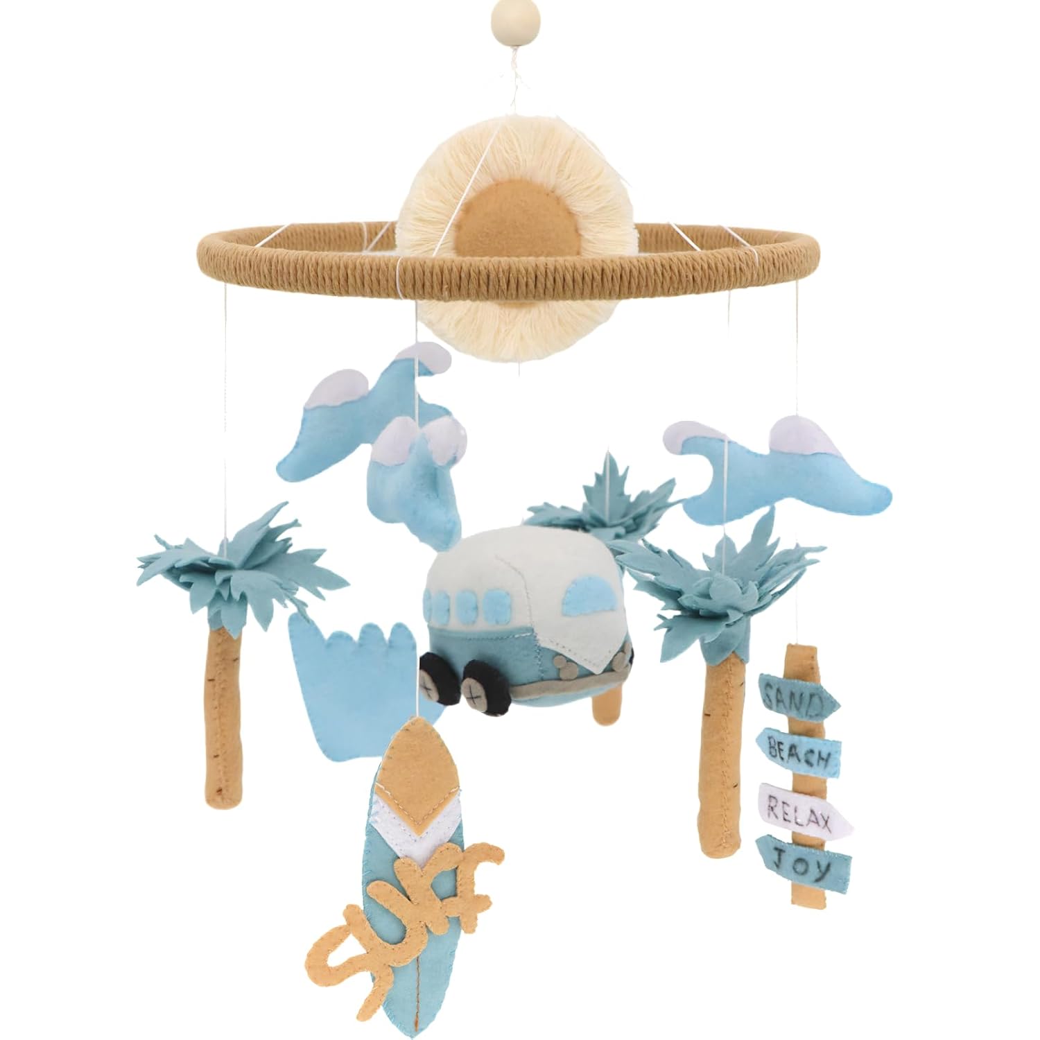Gueiddi Surf Mobile for Crib Handmade Felt Nursery Decor Crib Mobile surf for Bassinet Baby Shower Newborn Baby Gift Beach Nursery Decor (Surf and Beach)
