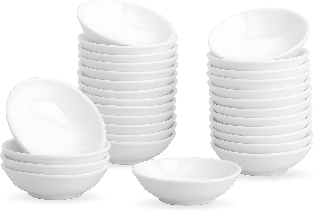 UIBFCWN Paquete de 28 cuencos de cerámica para salsas, cuencos/platos de 7,6 cm para salsa de soja, plato de 34 g, platos asiáticos para salsas para kétchup, barbacoa, guarniciones, sushi, condimentos y aperitivos.