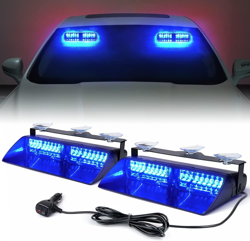 Luces Estroboscopicas Xprite 2 x 11 pulgadas | Alta Intensidad Azul 32 LED | Emergencia para Tablero y Parabrisas | Ventosas | Vehiculos POV y Camiones