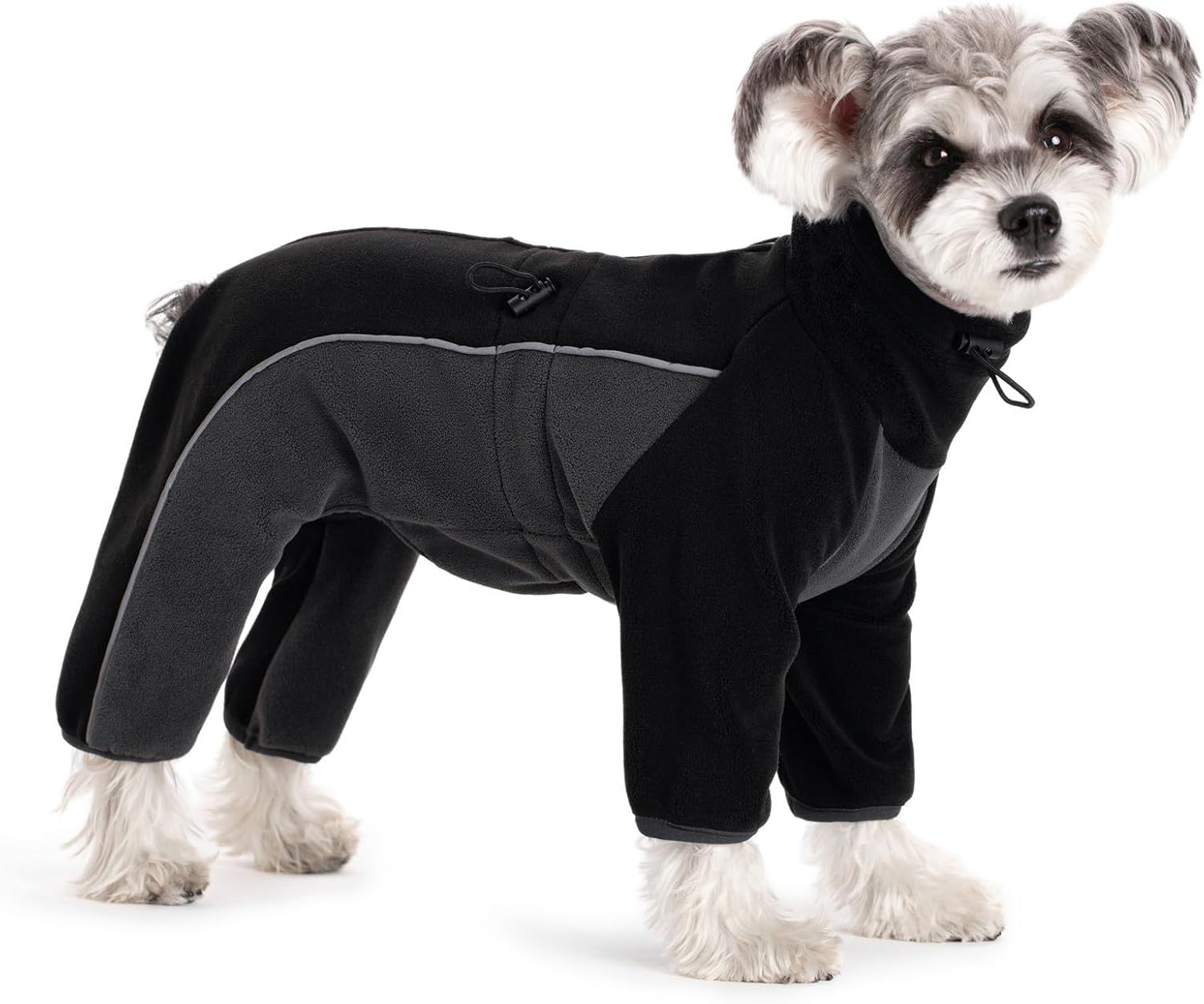 Pijama Polar para Perro MIAODODO – Jumpsuit Cuerpo Completo con Patas, Cortavientos, para Perros Pequeños y Medianos (Negro, Talla S)
