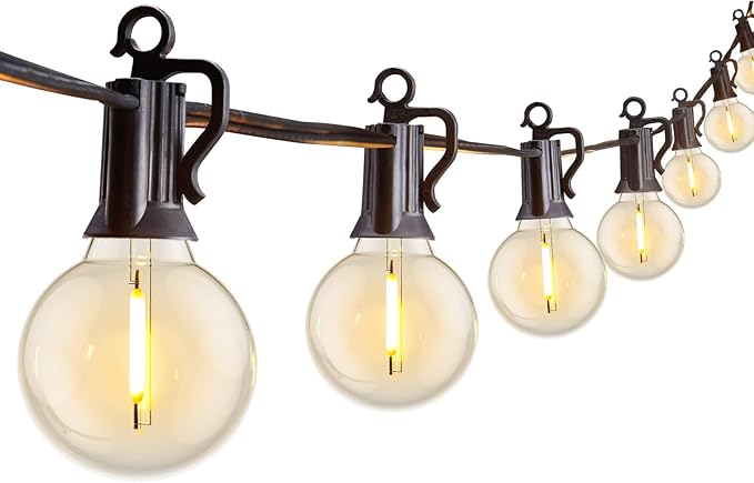 Tira de luces G40 de 25 pies, con focos transparentes, con certificado UL para patios traseros, interiores y exteriores, negro