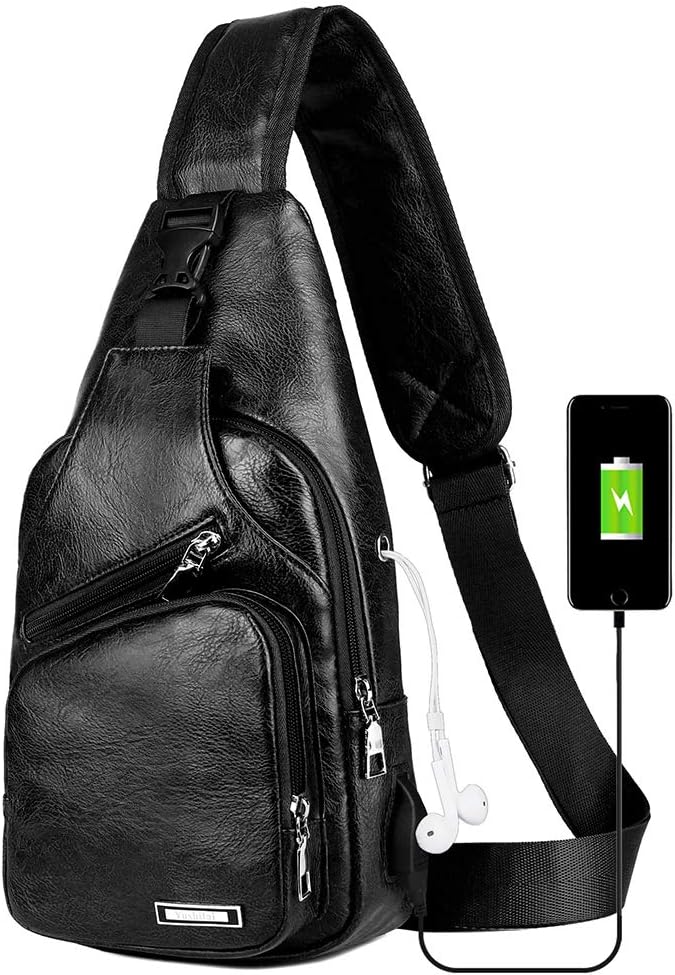 Bolso bandolera de cuero para hombre con puerto de carga USB
