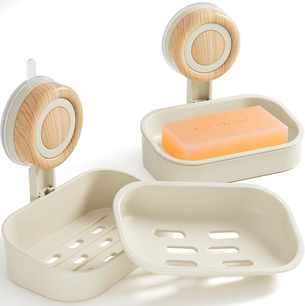 Cinola Jabonera Doble Capa para Ducha Pack de 2 – Soporte de Pared con Ventosa, Autodrena, Sin Taladro, Para Baño y Cocina