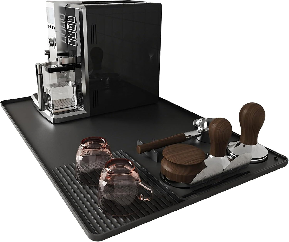Tapete de Silicona Agilive para Café con Bordes Levantados, 61 x 41 cm, Tapete de Barra para Mostradores, Antideslizante, Almohadilla Resistente al Calor para Máquinas Espresso, Tapete Secador de Platos, Platos de Cena, Máquinas para Helado (NEGRO)