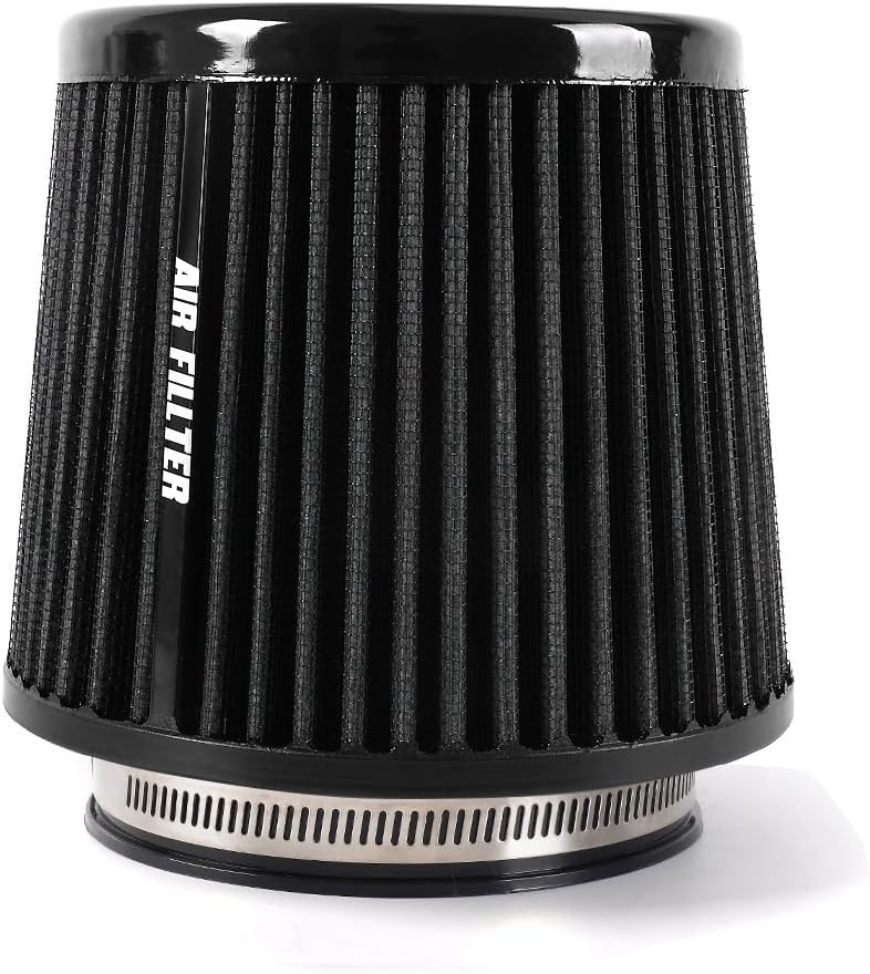 Filtro de admisión de aire frío de 4 pulgadas - Lavable, de alto rendimiento, filtro de aire cónico de repuesto universal de 3", 3-1/2" o 4" con abrazadera, 3 tamaños en 1, color negro.