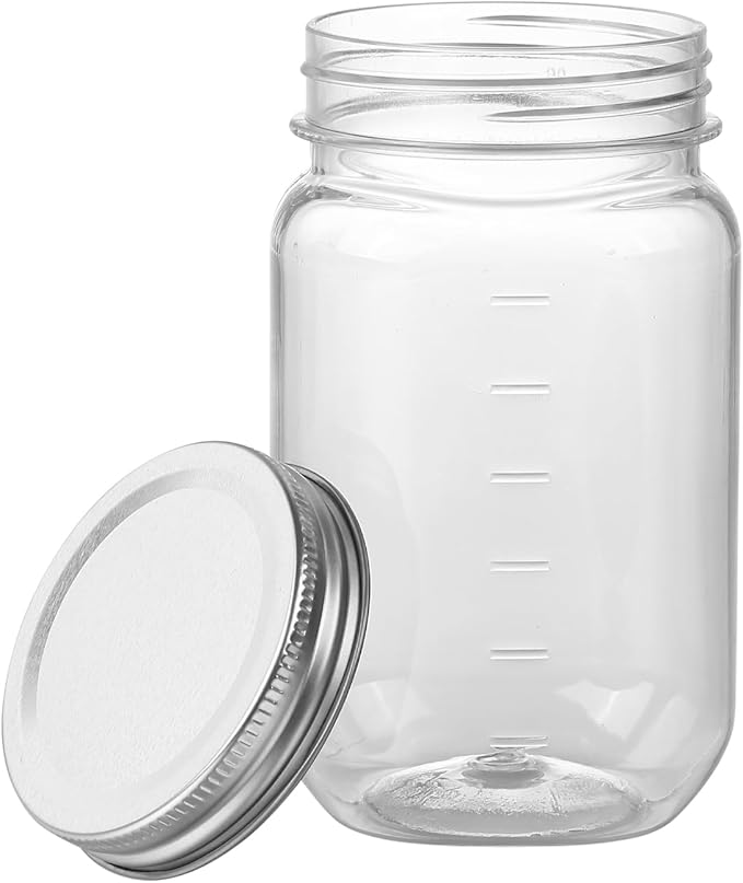 Tarros Mason de Plástico Transparente 16 oz | 8 Tarros | Sin BPA | Tapa Rosca