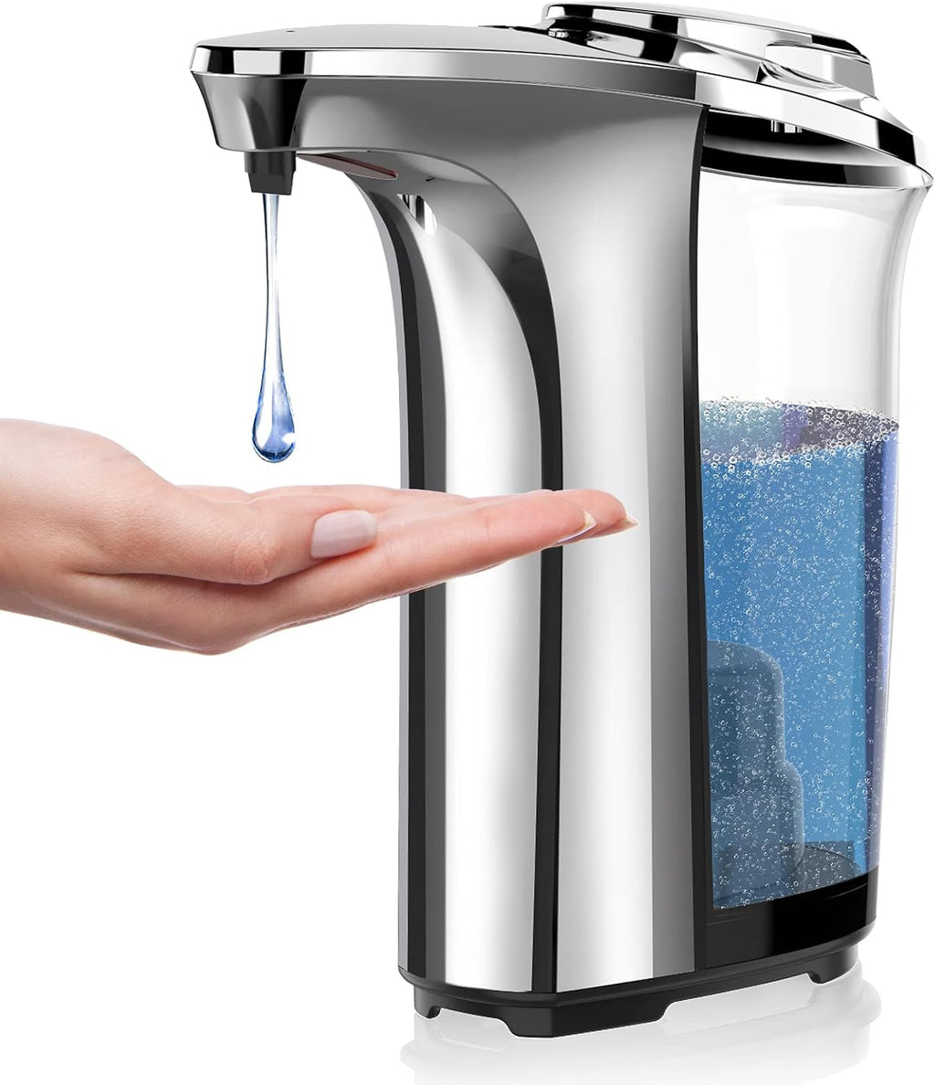 Dispensador automático de jabón PZOTRUF, dispensador de jabón líquido para platos sin contacto de 500 ml con sensor infrarrojo, 5 niveles de dispensación ajustables, dispensador de jabón líquido para manos para lavabo de baño y cocina (plateado)