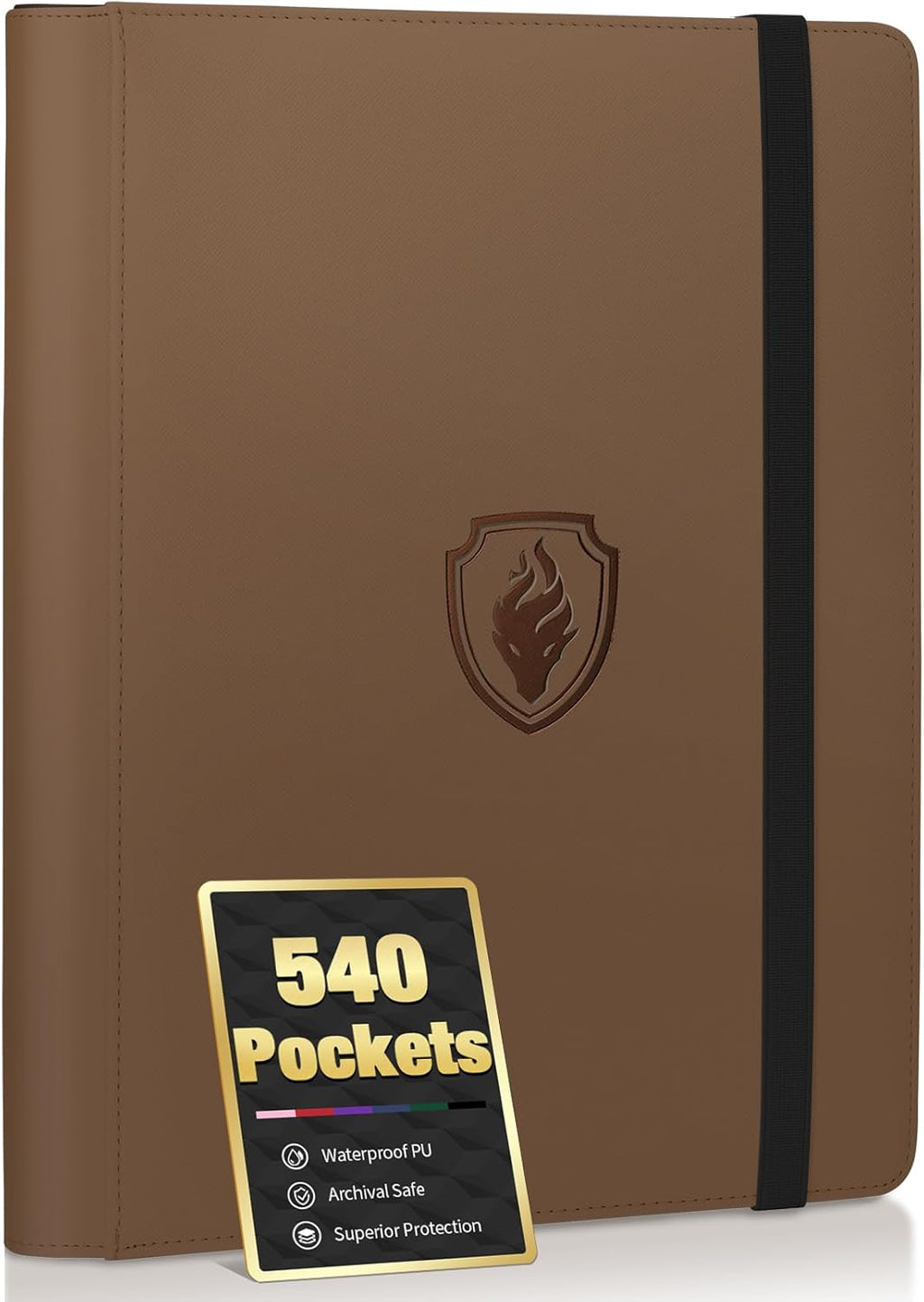 Carpeta premium de 9 bolsillos para 540 tarjetas, carpeta para tarjetas coleccionables Fabmaker con cubierta de PU, álbum resistente para colección de tarjetas, elegantes carpetas para tarjetas de juegos y tarjetas deportivas, marrón
