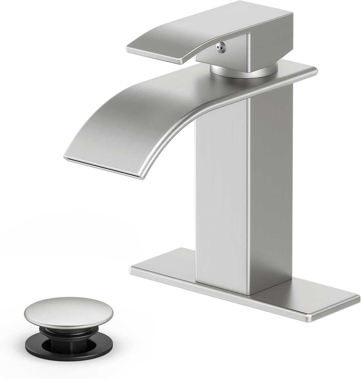 INCOMPLETO-Grifo de baño tipo cascada, acero inoxidable de níquel cepillado, 1 manija