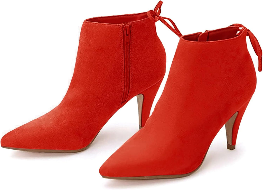 Botines de tacón de aguja con punta puntiaguda para mujer, botines con tiras y lazo, botas de vestir de otoño 