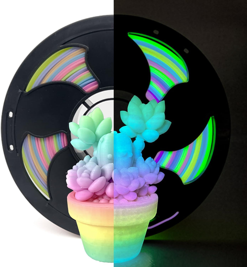 Filamento PLA Fluorescente Degradado Arcoíris 1.75mm | Brilla en la Oscuridad, Colores Vibrantes | Impresión 3D | Bobina 750G
