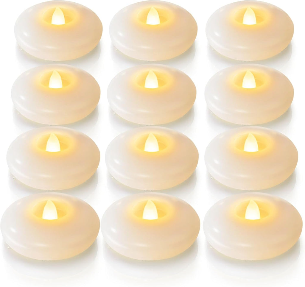 Homemory Set de 12 Velas Flotantes LED sin Llama de 3 Pulgadas | 200 Horas, Blancas a Batería e Impermeables | Tealights para Floreros y Centros de Mesa de Boda