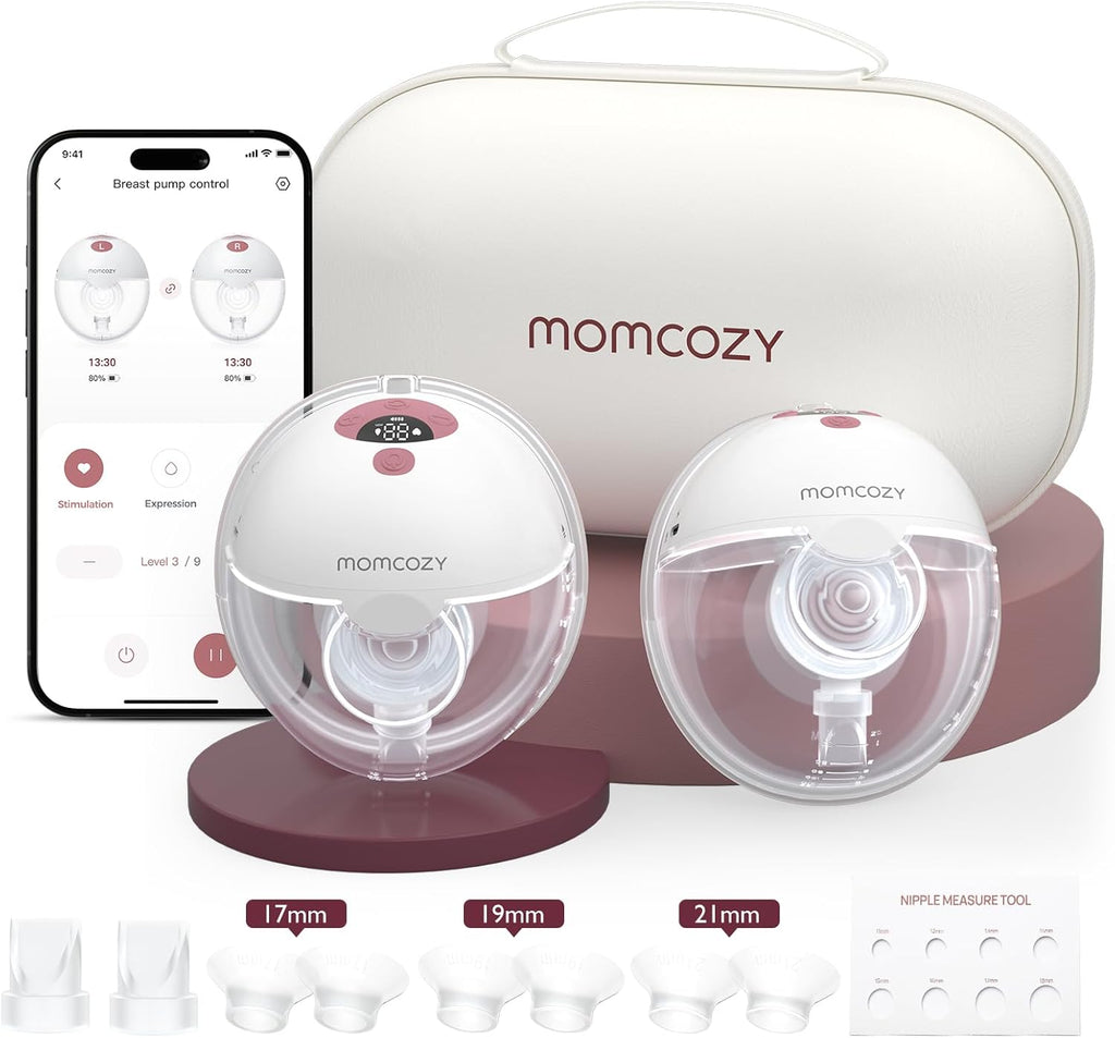 Extractor de Leche Portátil Momcozy M5 | Control por App | Manos Libres e Inalámbrico | 3 Modos y 9 Niveles | Sin BPA | Copa 24mm | Pack de 2 Rojo