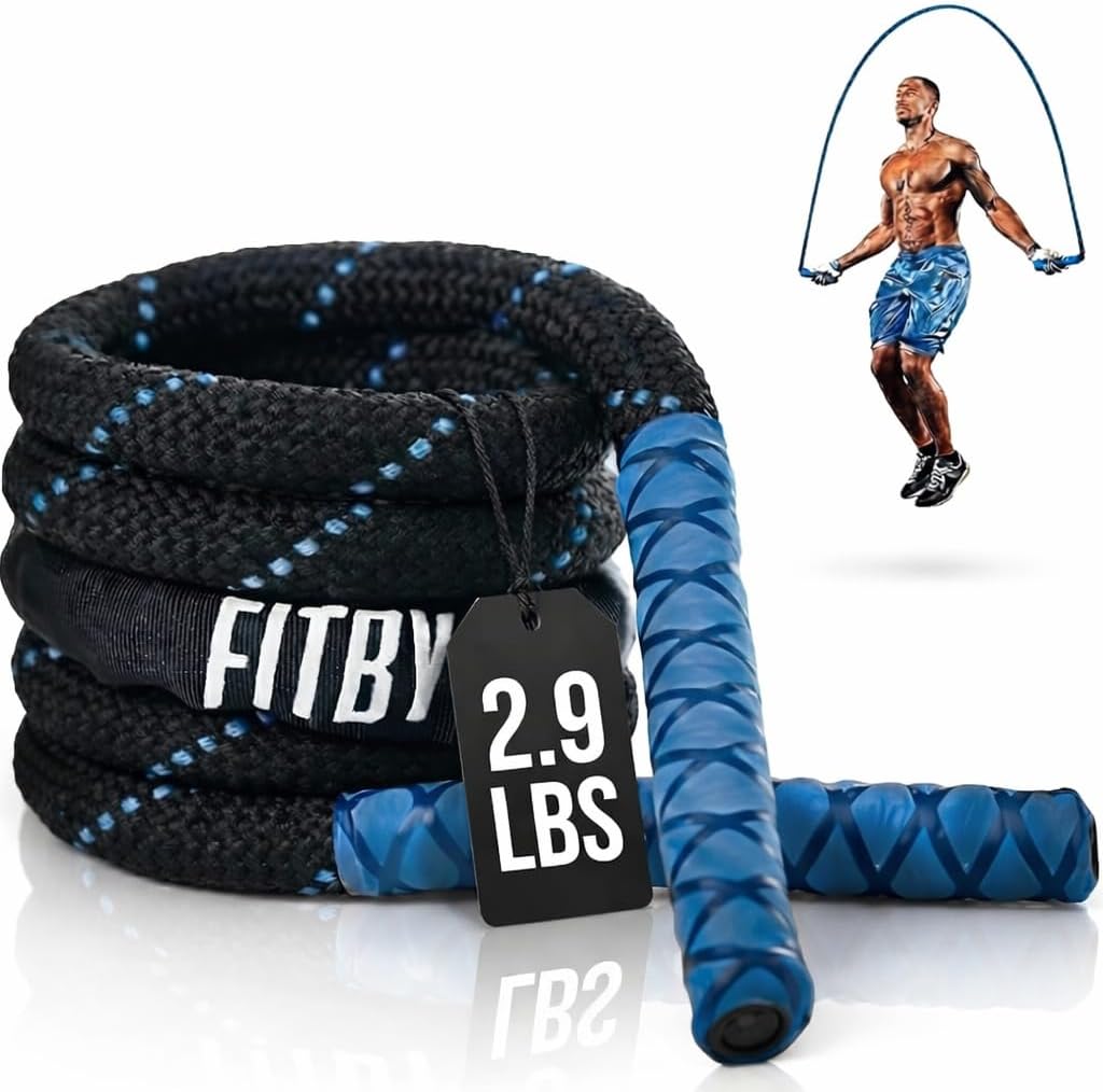 Cuerda para saltar con peso - 1,3 kg, 3 metros de largo. Cuerda para saltar para fitness, entrenamiento en casa, ejercicio, equipo de entrenamiento corporal completo, cuerda para saltar duradera de Fitby.