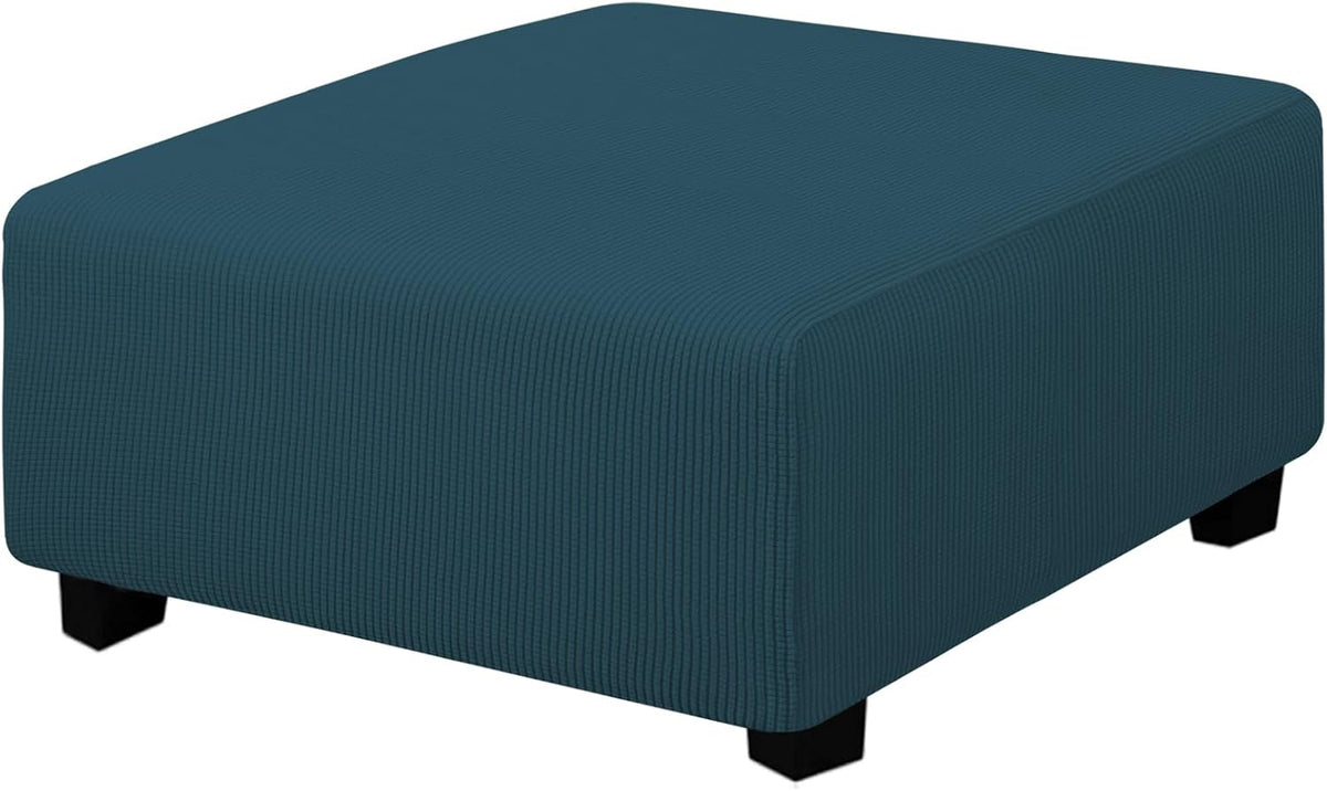 Funda elástica para otomana cuadrada Easy-Going de 40x40x15 pulgadas, taburete plegable, protector de muebles, funda rectangular suave con parte inferior elástica, color verde azulado oscuro.