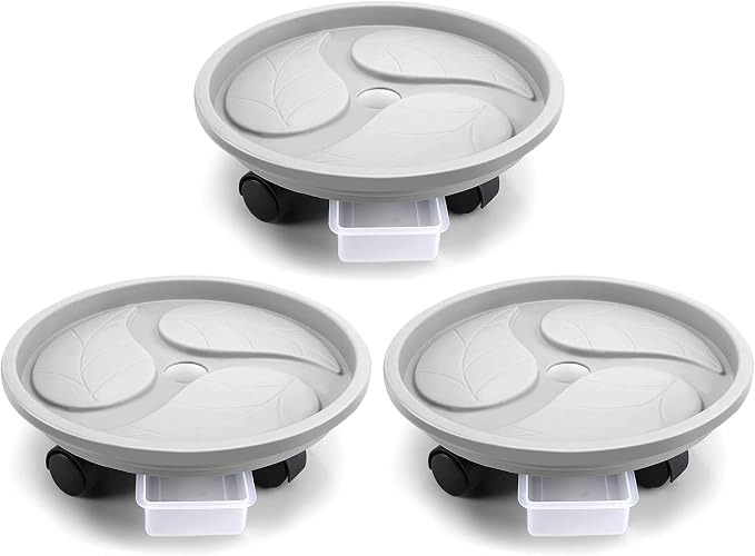 Soporte Rodante para Macetas 13" Pack x3 – Una Bandeja Inferior Tiene un Corte | Ruedas 360°, Drenaje