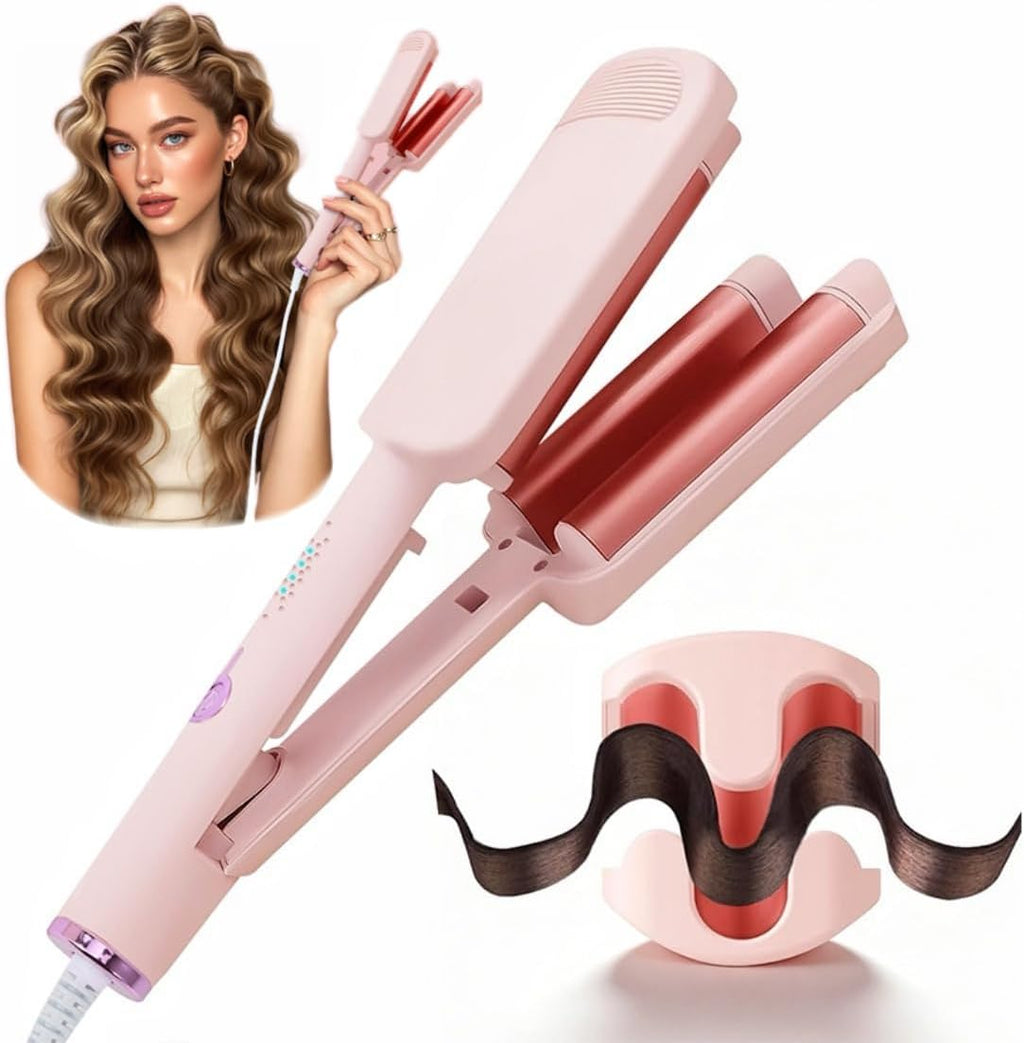 CHIKYO Rizador Ondulador de Cabello 3 Barriles | Waver Iónico 3.2cm Beach Waves | Cerámica Doble Voltaje para Mujer