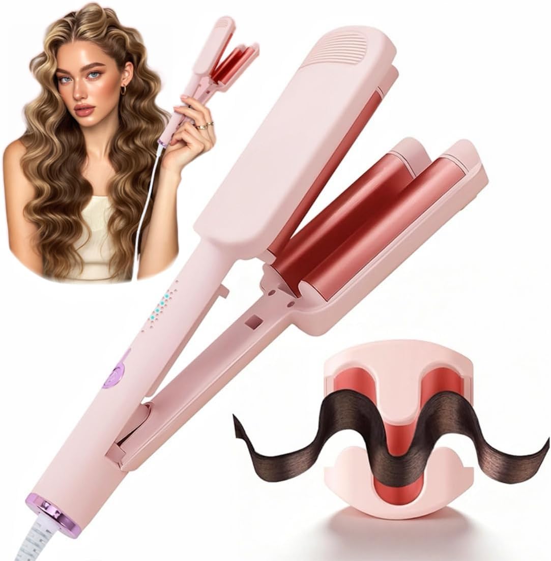 CHIKYO Rizador Ondulador de Cabello 3 Barriles | Waver Iónico 3.2cm Beach Waves | Cerámica Doble Voltaje para Mujer