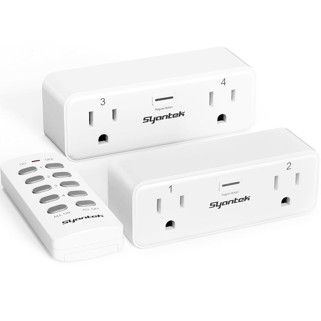 Tomacorriente con Control Remoto Syantek – 2 Enchufes Independientes, Alcance 100FT, Certificado FCC