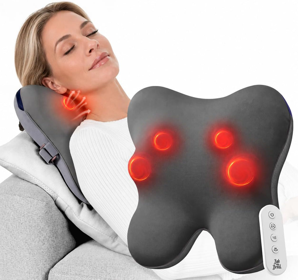 Masajeador de espalda BOB AND BRAD con calor y control remoto, almohada de masaje Shiatsu EZBack Plus con 3 niveles, masaje de tejido profundo con amasado para aliviar el dolor de cuello, hombros, piernas, espalda superior e inferior