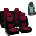 Juego completo de fundas de tela planas para asientos delanteros y traseros sólidos FH Group con regalo - Ajuste universal para autos, camionetas y SUV (Borgoña) 