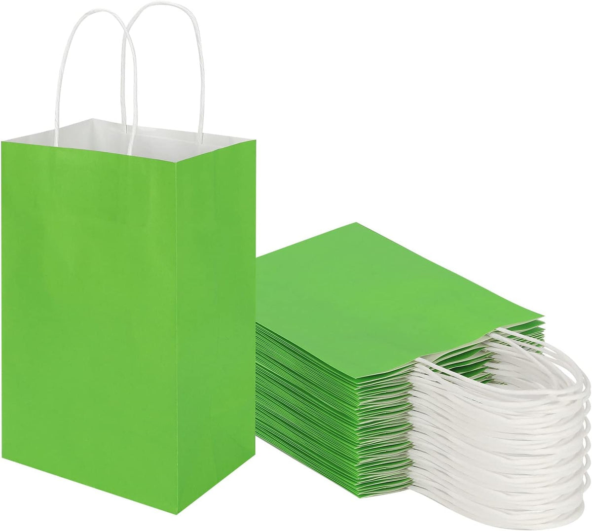 Paquete de 50 bolsas de papel kraft pequeñas de 5.25 x 3.25 x 8.25 pulgadas con asas, bolsas de regalo Toovip para recuerdos, tiendas de comestibles, fiestas, cumpleaños, compras, negocios, regalos, artesanías, mercancía, bolsas para llevar.