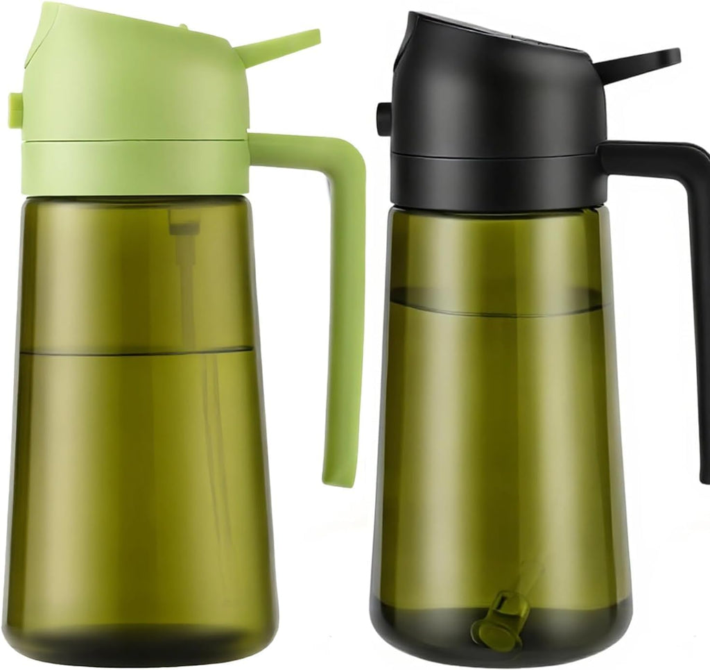 Aovdy Rociador y Dispensador de Aceite 2 en 1 | Set de 2 Botellas de Vidrio 470ml para Cocina | Spray y Vertido para Ensalada y BBQ | Vidrio Opaco Negro y Verde