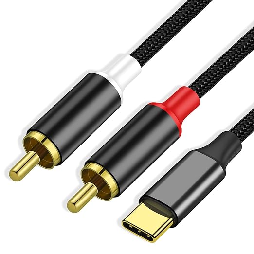 Cable de audio USB tipo C a RCA dual, USB C macho a 2RCA macho auxiliar estéreo divisor adaptador de audio compatible con amplificador de altavoz, iPhone 15/15Pro, Pixel 7/7Pro/6, Galaxy S23/S22/S21/S20