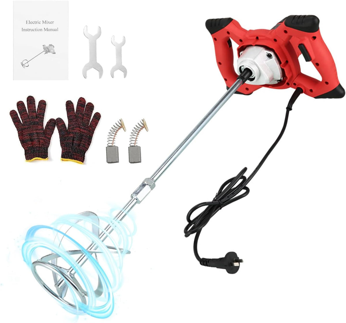 Mezcladora de cemento de 2300 W, mezcladora de hormigón eléctrica portátil con 6 velocidades ajustables, mezcladora de lodo portátil de 110 V, mezcladora de pintura para mortero, lechada, yeso, adhesivo para baldosas, herramienta para remover forraje