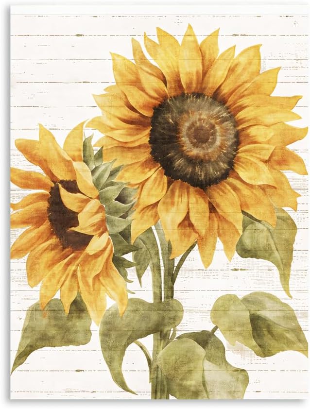 Kunstorner - Decoración de pared de girasol, diseño de flores rústicas, impresión floral en lona para sala de estar, 12 x 16 pulgadas