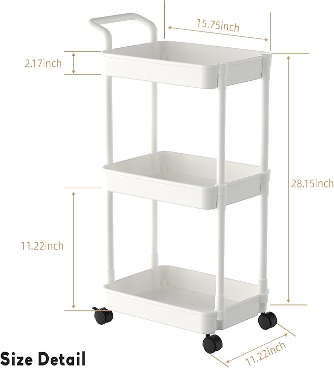 Organizador de Pañales Volnamal — Carrito Móvil de Plástico para Cuarto del Bebé, Fácil Armado, Color Beige