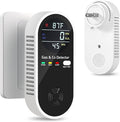 Detector de Monóxido de Carbono y Gas Natural 4 en 1 — Alarma Dual con Sensor de Temperatura y Humedad, Pack x2 Negro