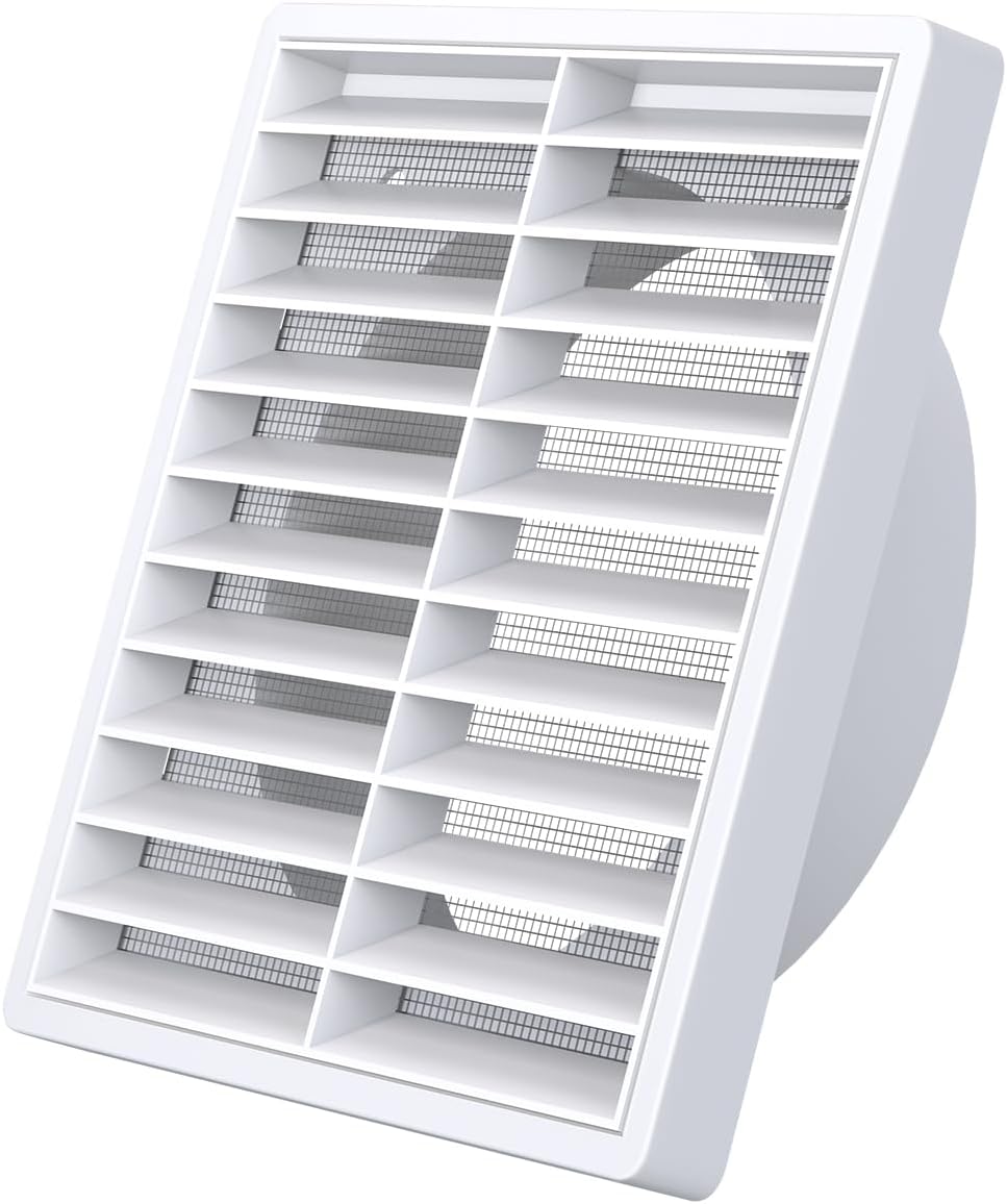 Rejilla de ventilación KCVENTSAIR de ABS de 6 pulgadas, cubierta de ventilación de pared exterior con malla integrada para ventilación de entrada y salida, puerta exterior, techo, ático, almacenamiento, garaje, color blanco.